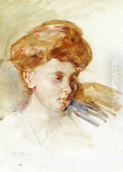 Head Of A Young Woman Oil Painting by Mary Cassatt