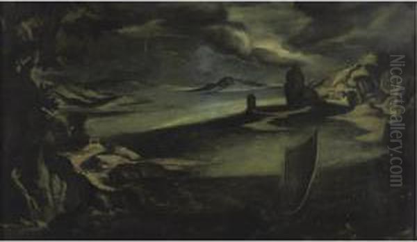 View Of A Harbor In Stormy Weather Oil Painting by Filippo D Angeli