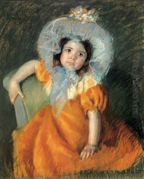 Child In Orange Dress Oil Painting by Mary Cassatt