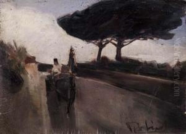 Strada Con Alberi Oil Painting by Pietro D' Achiardi