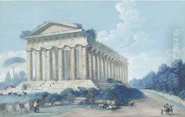 Veduta Dell'antico Tempio Della Concordia In Agrigento Oil Painting by Alessandro D'Anna