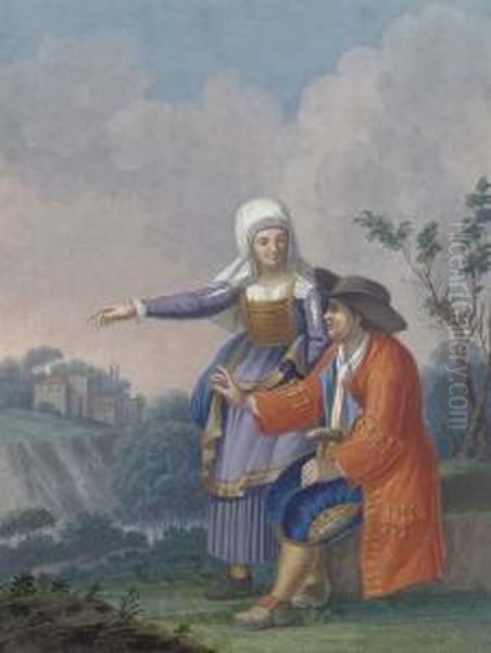 A Gentleman And His Wife In A Landscape Oil Painting by Alessandro D'Anna