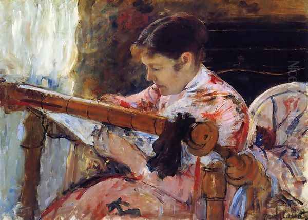 Lydia Seated At An Embroidery Frame Oil Painting by Mary Cassatt