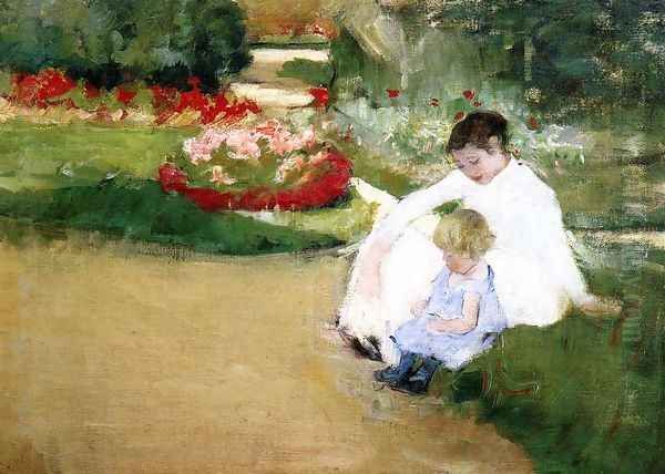 Woman And Child Seated In A Garden Oil Painting by Mary Cassatt