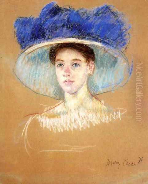 Womans Head With Large Hat Oil Painting by Mary Cassatt