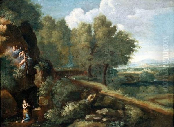 Waldige Landschaft Mit Der Busenden Maria Magdalena Oil Painting by Crescenzio Onofri