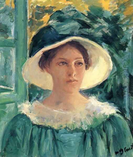 Young Woman In Green, Outdoors In The Sun Oil Painting by Mary Cassatt