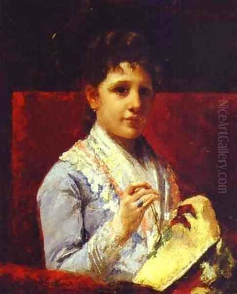 Mary Ellison Embroidering Oil Painting by Mary Cassatt