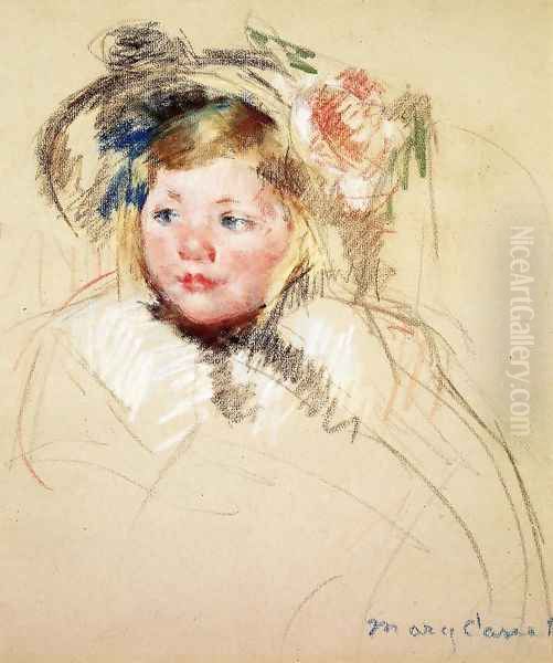 Head Of Sara In A Bonnet Looking Left Oil Painting by Mary Cassatt