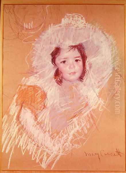 Bust of a Young Girl or Margot Lux with a Large Hat Oil Painting by Mary Cassatt