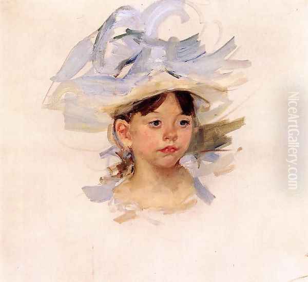 Sketch Of Ellen Mary Cassatt In A Big Blue Hat Oil Painting by Mary Cassatt