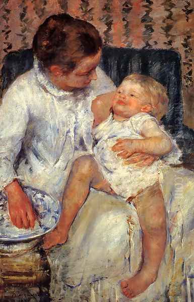 Mother about to Wash her Sleepy Child, 1880 Oil Painting by Mary Cassatt