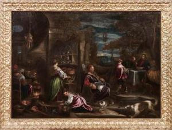 La Cena In Emmaus (l'inverno) Oil Painting by Gerolamo Ponte Da Bassano