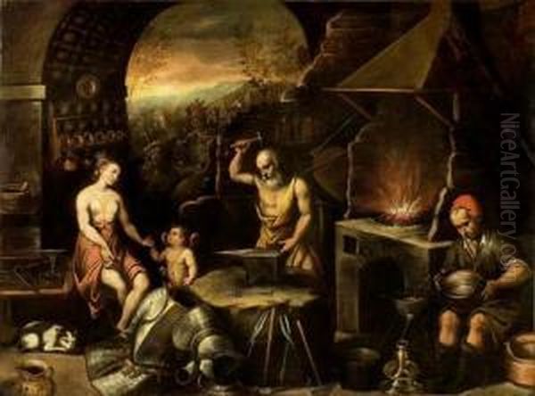 La Fucina Di Vulcano Oil Painting by Gerolamo Ponte Da Bassano