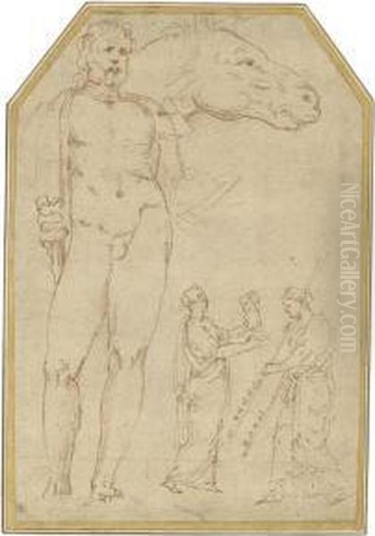 Studies After The Antique Including A Statue Of Hercules Oil Painting by Girolamo da Carpi