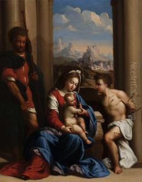 Madonna Col Bambino Tra San Rocco E San Sebastiano Oil Painting by Garofalo