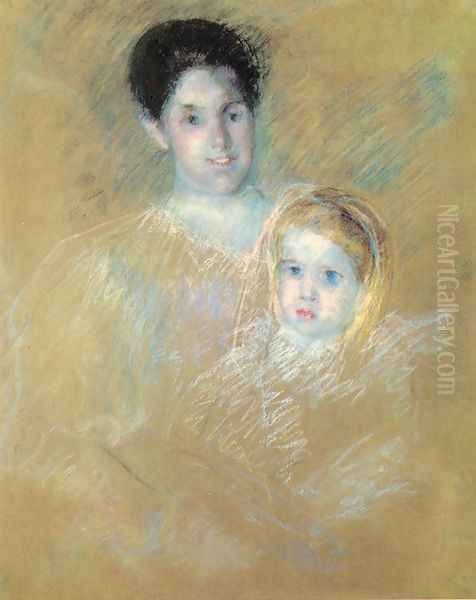 Smiling Mother With Sober Faced Child Oil Painting by Mary Cassatt