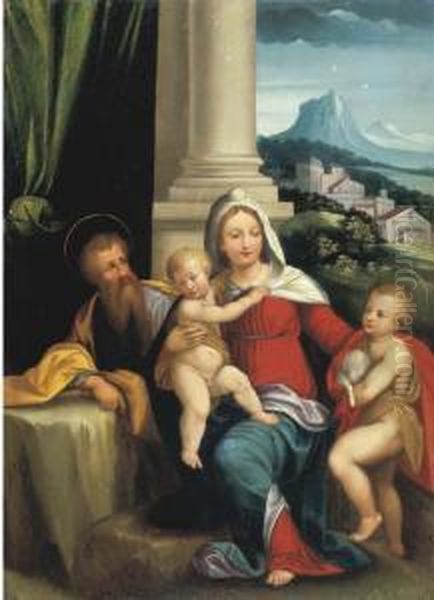 Sacra Famiglia E San Giovannino Con Paesaggio Sullo Sfondo Oil Painting by Garofalo