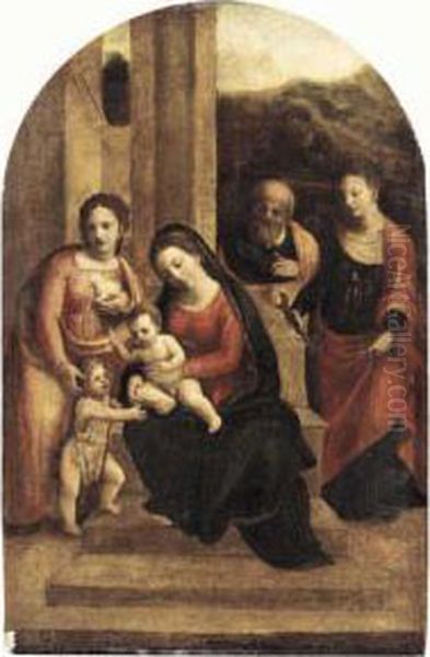 The Holy Family With Saint Agnes, Saint John The Baptist And Saint Agatha Oil Painting by Garofalo