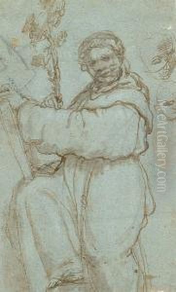 Recto:st Anthony Of Padua And Two Sketches Of A Head Verso:two Studies Of An Arm Oil Painting by Nicolo Martinelli Da Pesaro Il Trometta