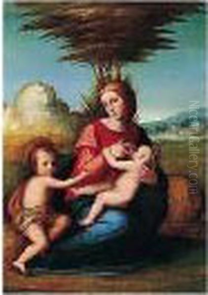 The Madonna And Child With The Infant Saint John The Baptist In A Landscape Oil Painting by Fra Paolino Da Pistoia