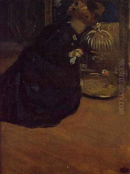 Woman With A Parakeet Oil Painting by Mary Cassatt