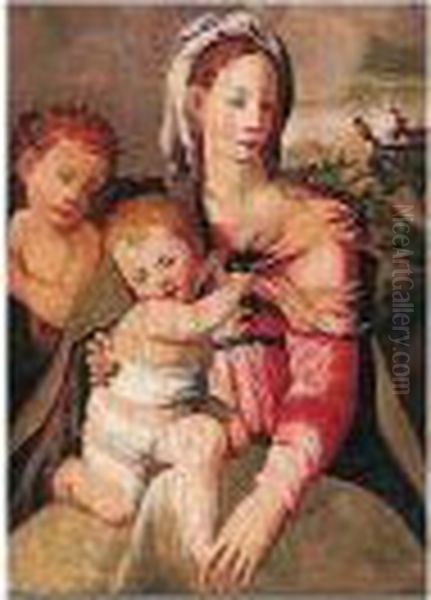 The Madonna And Child With The Infant Saint John The Baptist Oil Painting by (Jacopo Carucci) Pontormo