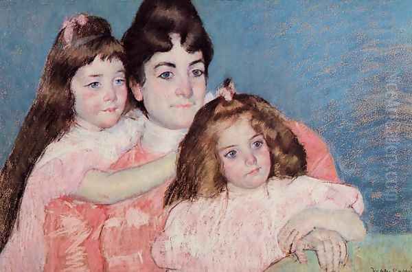 Portrait Of Madame A F Aude And Her Two Daughters Oil Painting by Mary Cassatt