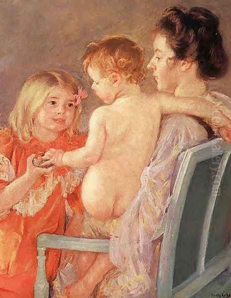 Sara Handing A Toy To The Baby Oil Painting by Mary Cassatt