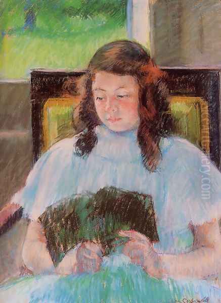 Young Girl Reading Oil Painting by Mary Cassatt