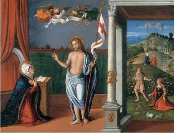 Apparizione Di Gesu Risorto Alla Maddalena E Alla Madonna Oil Painting by Girolamo da Santacroce