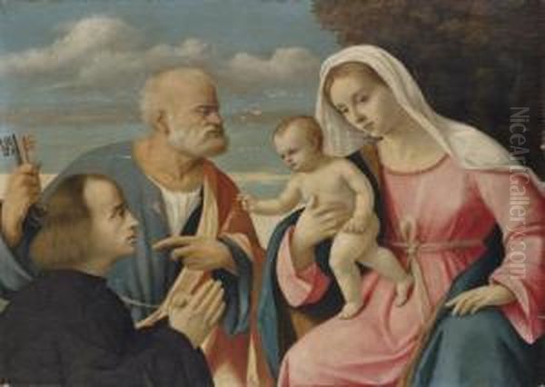 The Madonna And Child With Saint Peter And A Donor Oil Painting by Girolamo da Santacroce