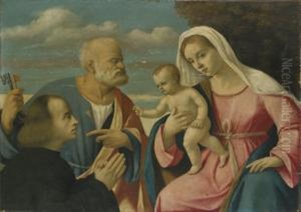 San Pietro Raccomanda Alla Madonna E Bambino Un Donatore Oil Painting by Girolamo da Santacroce