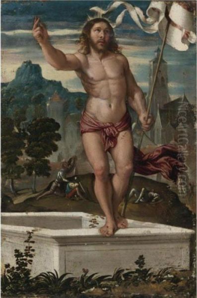 Christ Rising From The Tomb Oil Painting by Girolamo da Santacroce