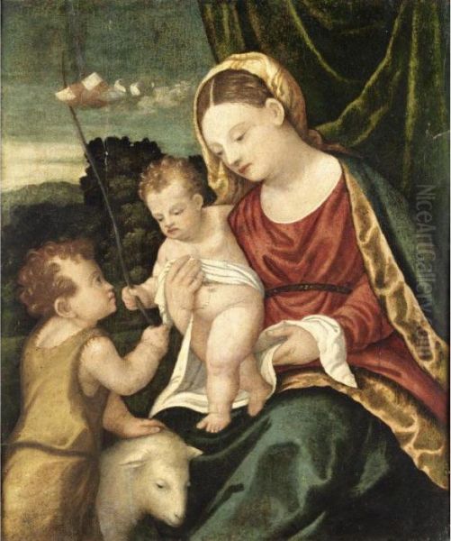 Madonna Col Bambino E San Giovannino Oil Painting by Girolamo da Santacroce