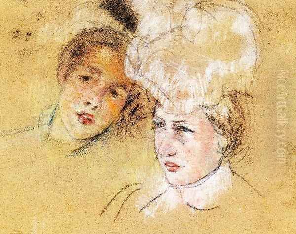 Heads Of Leontine And A Friend Oil Painting by Mary Cassatt