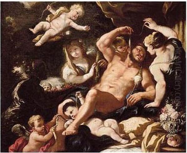 Hercules And Omphale Oil Painting by Giuseppe Simonelli