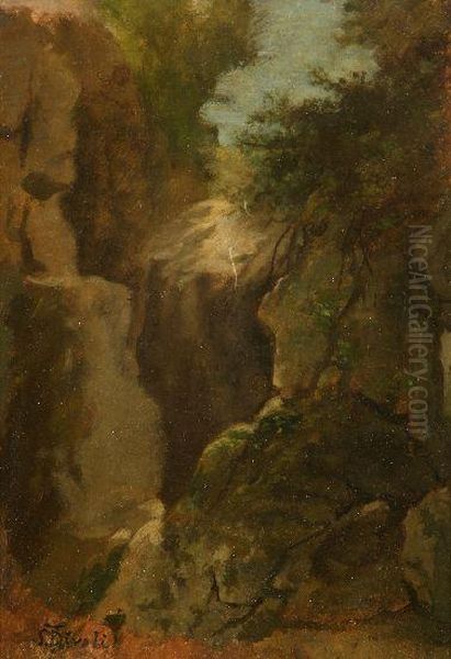 Paesaggio Con Rocce Oil Painting by Serafino Da Tivoli