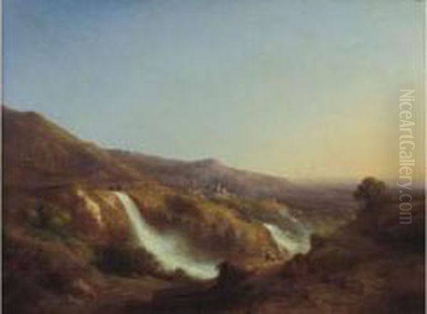 Paysage A La Cascade Oil Painting by Serafino Da Tivoli