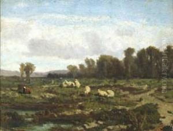 Paesaggio Con Gregge Oil Painting by Serafino Da Tivoli