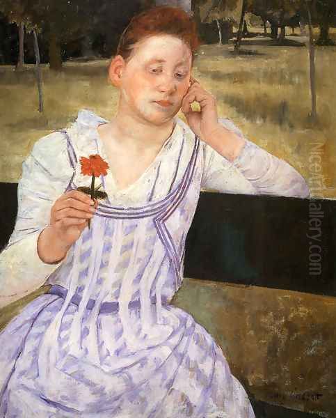 Woman With A Red Zinnia Oil Painting by Mary Cassatt