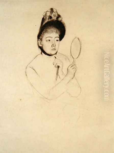 Femme au Mirror Oil Painting by Mary Cassatt