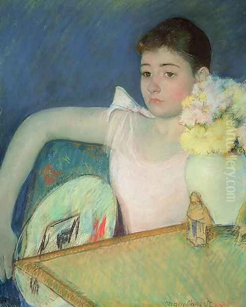 Girl in Pink with a Fan, c.1889 Oil Painting by Mary Cassatt