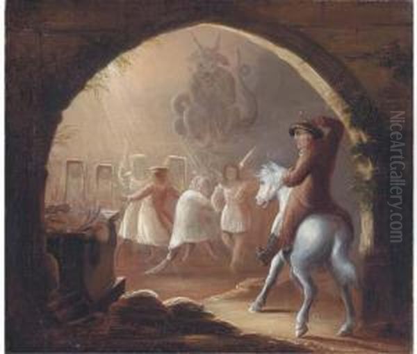 Tom O'shanter Happening Upon 'warlocks And Witches In Adance' Oil Painting by Richard Dadd