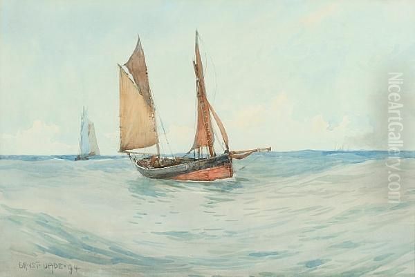 Scarborough Fishing Boats At Sea Oil Painting by Ernst Dade