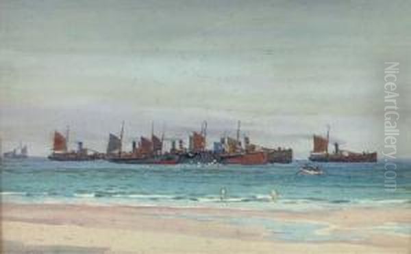 The Scarborough Fishing Fleet Oil Painting by Ernst Dade