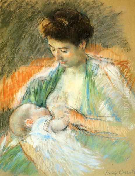 Mother Rose Nursing Her Child Oil Painting by Mary Cassatt