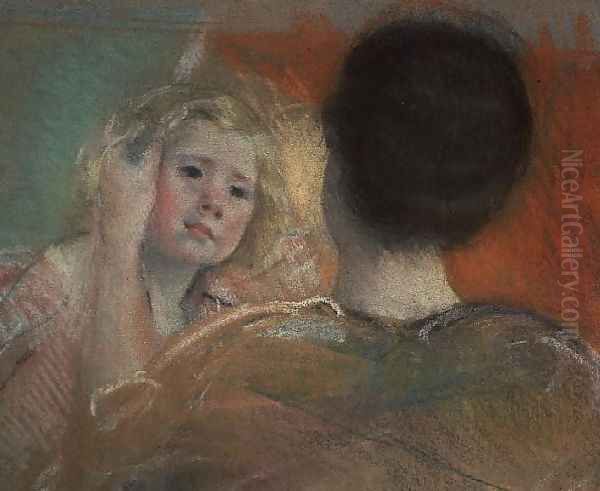 Mother combing Sara's hair Oil Painting by Mary Cassatt