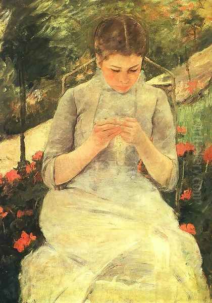 Girl Sewing Oil Painting by Mary Cassatt