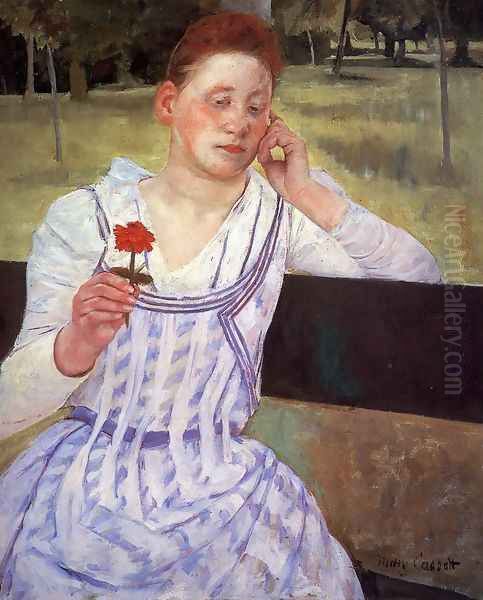 Reverie (or Woman with a Red Zinnia) Oil Painting by Mary Cassatt